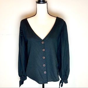 Urban Outfitters Linen Puff Sleeve Top Small